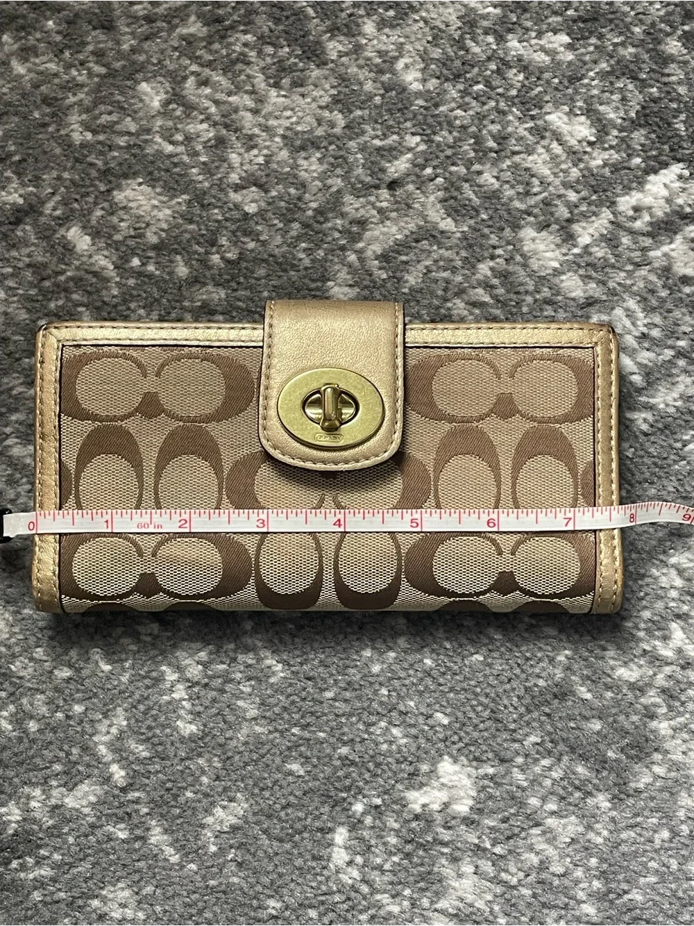 VTG Coach Khaki and Metallic Gold Signature Continental Wallet
